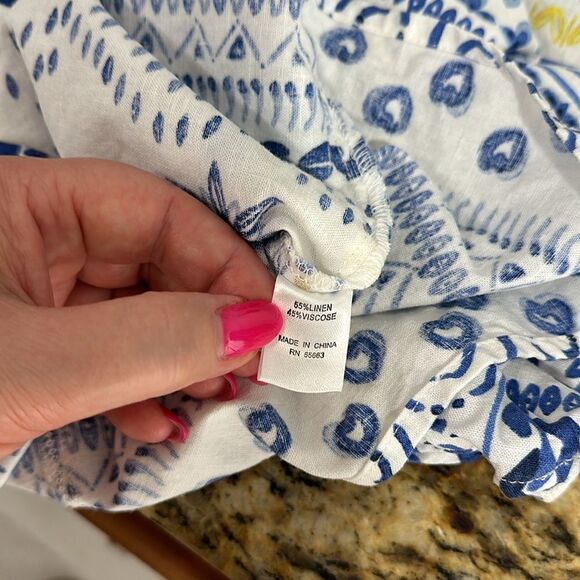 For Cynthia Dolman 3/4 Sleeve Linen Blend Printed Top Blouse Size M - Picture 7 of 9